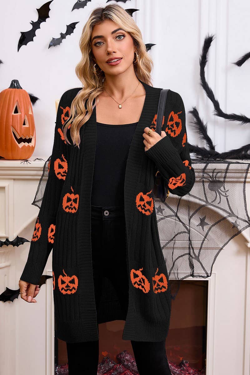 CWOCAL00699_HALLOWEEN PUMPKIN JACQUARD KNIT CARDIGAN