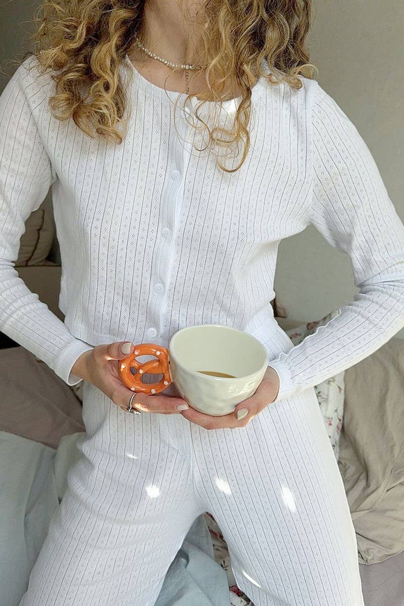 CWSPJ0306_KNITTED LOOSE BREATHABLE PAJAMAS HOME WEAR SET