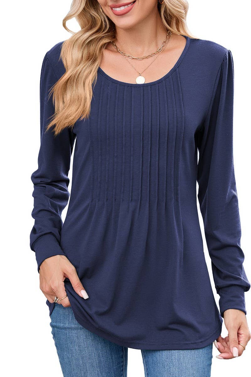 CWTBLL01305_CREW NECK SOLID RIBBED LONG SLEEVE CASUAL TEE