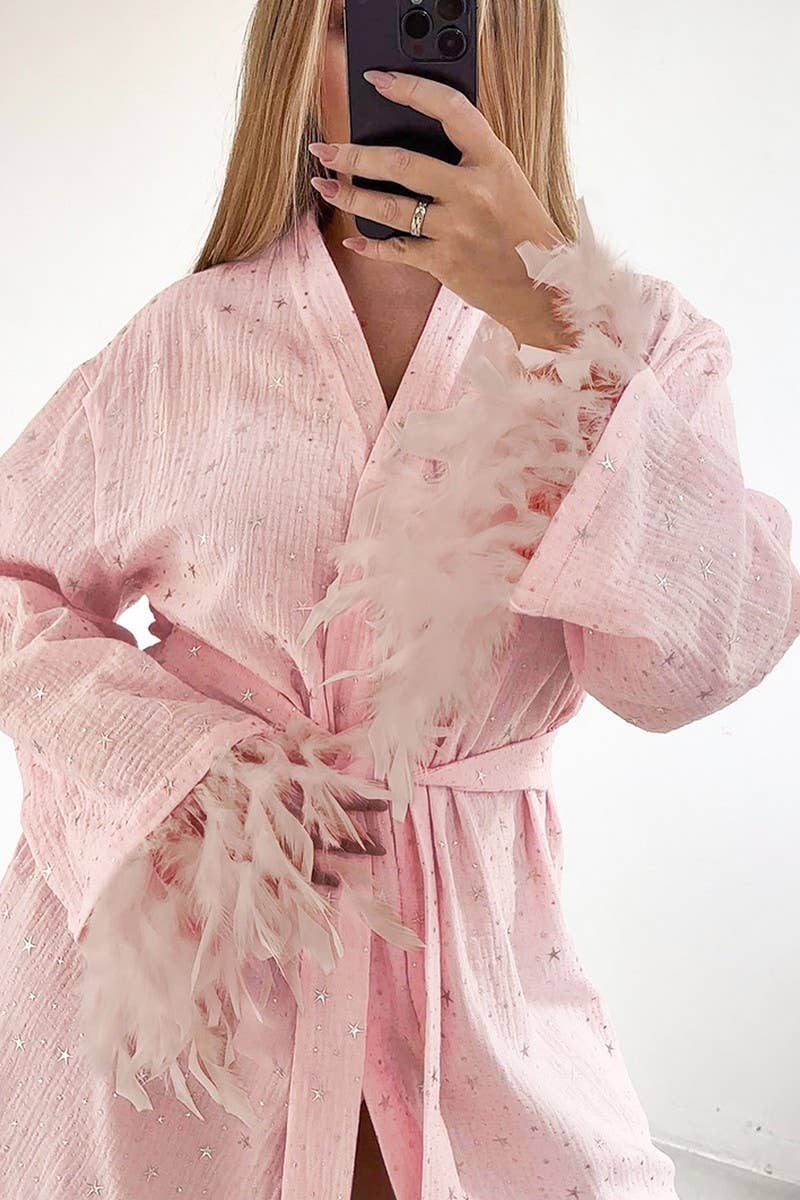 CWSPJ0393_COTTON RHINESTONE PATCHWORK FEATHER NIGHTGOWN