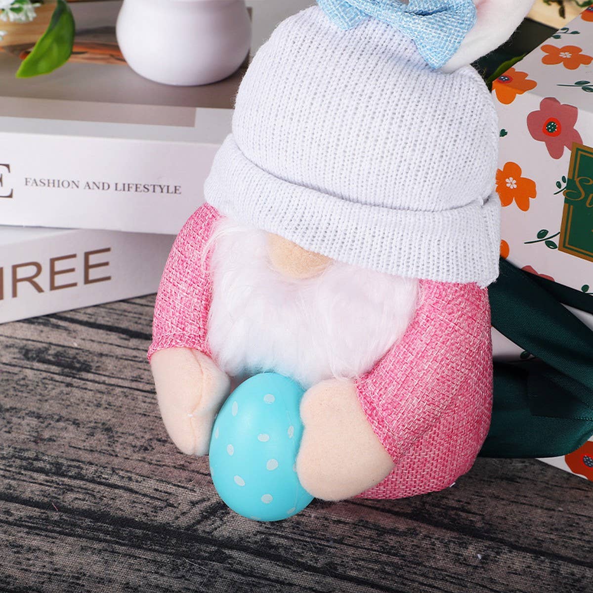 EASTER EARS BUNNY HOLDING EGG DWARF DOLL