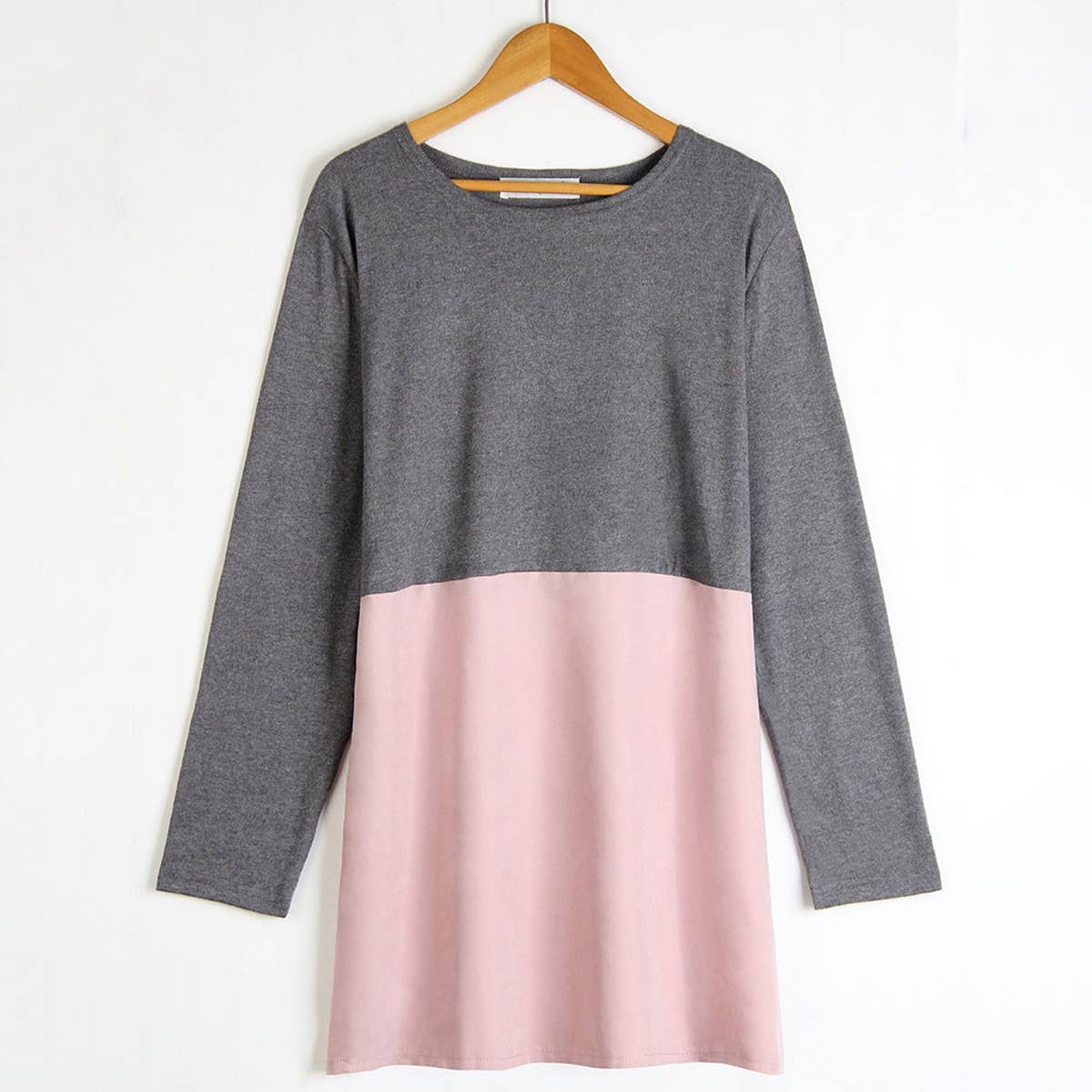 COLOR CONTRAST ROUND NECK LONG SLEEVE T-SHIRT