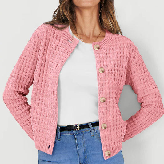 CREW-NECK BASIC SLIM-FIT SINGLE-BREASTED CARDIGAN