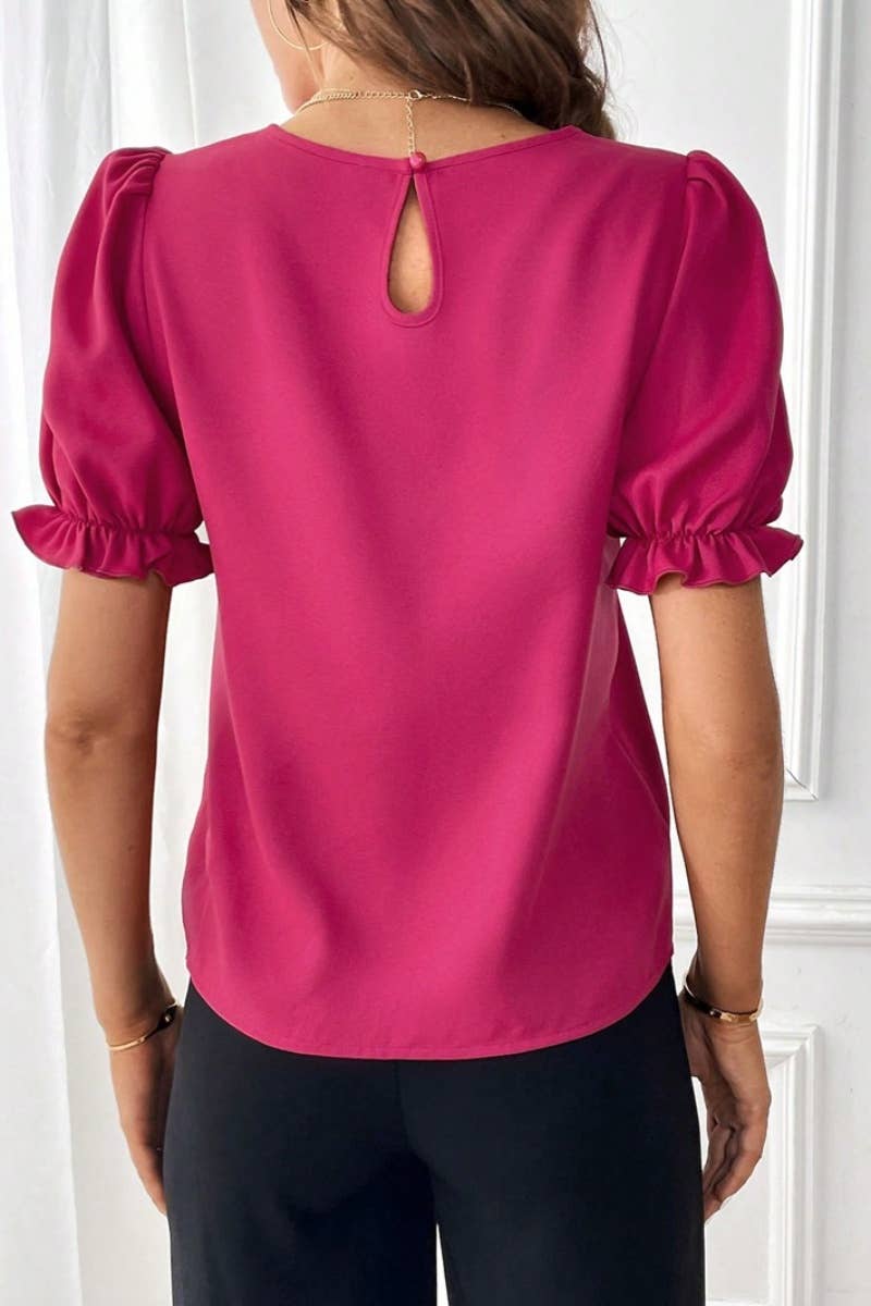 CWTBLS1133_SUMMER FASHION CREW-NECK SOLID COLOR SHIRT TOP