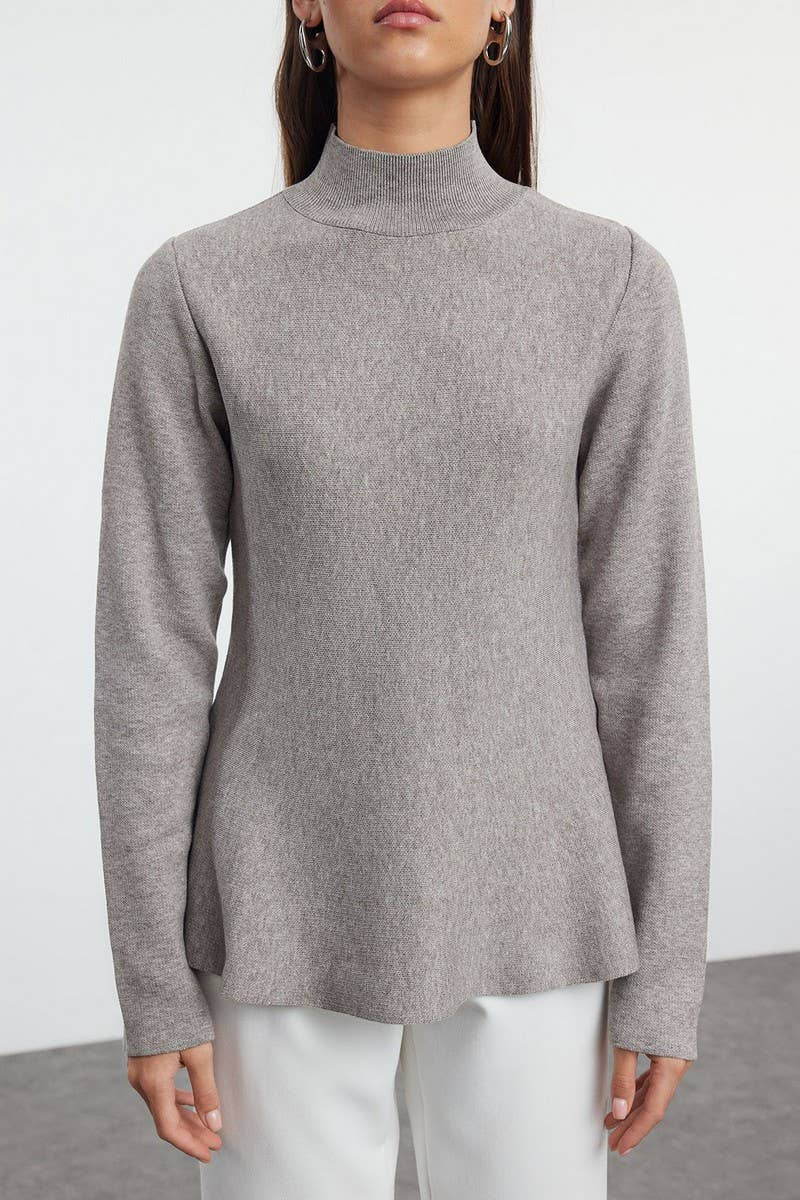 CWOSWL6956_SOLID COLOR HALF-HIGH COLLAR KNITTED SWEATER
