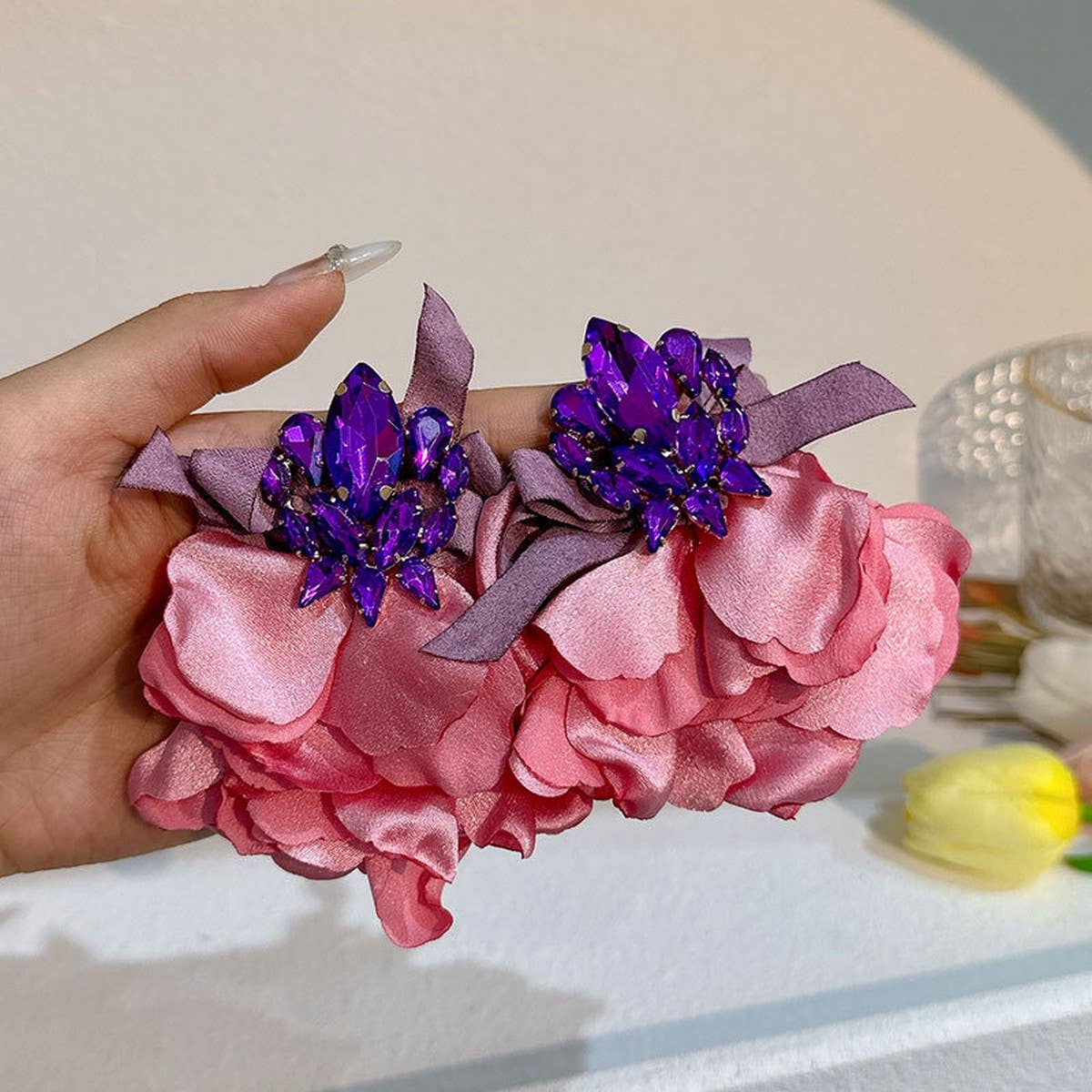 Handmade Fabric Flower Earrings ? Bold Drop Design