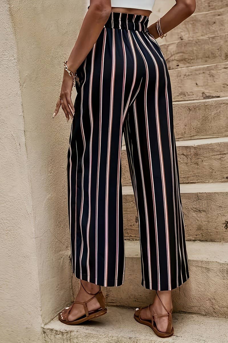 CWBLP2078_HIGH WAIST LOOSE FIT SLIM STRIPED WIDE LEG PANTS