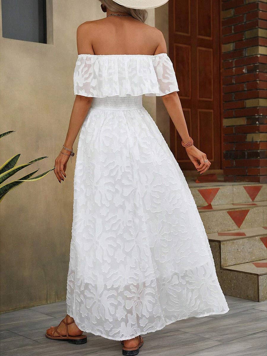 Casual one-shoulder split solid color long dress