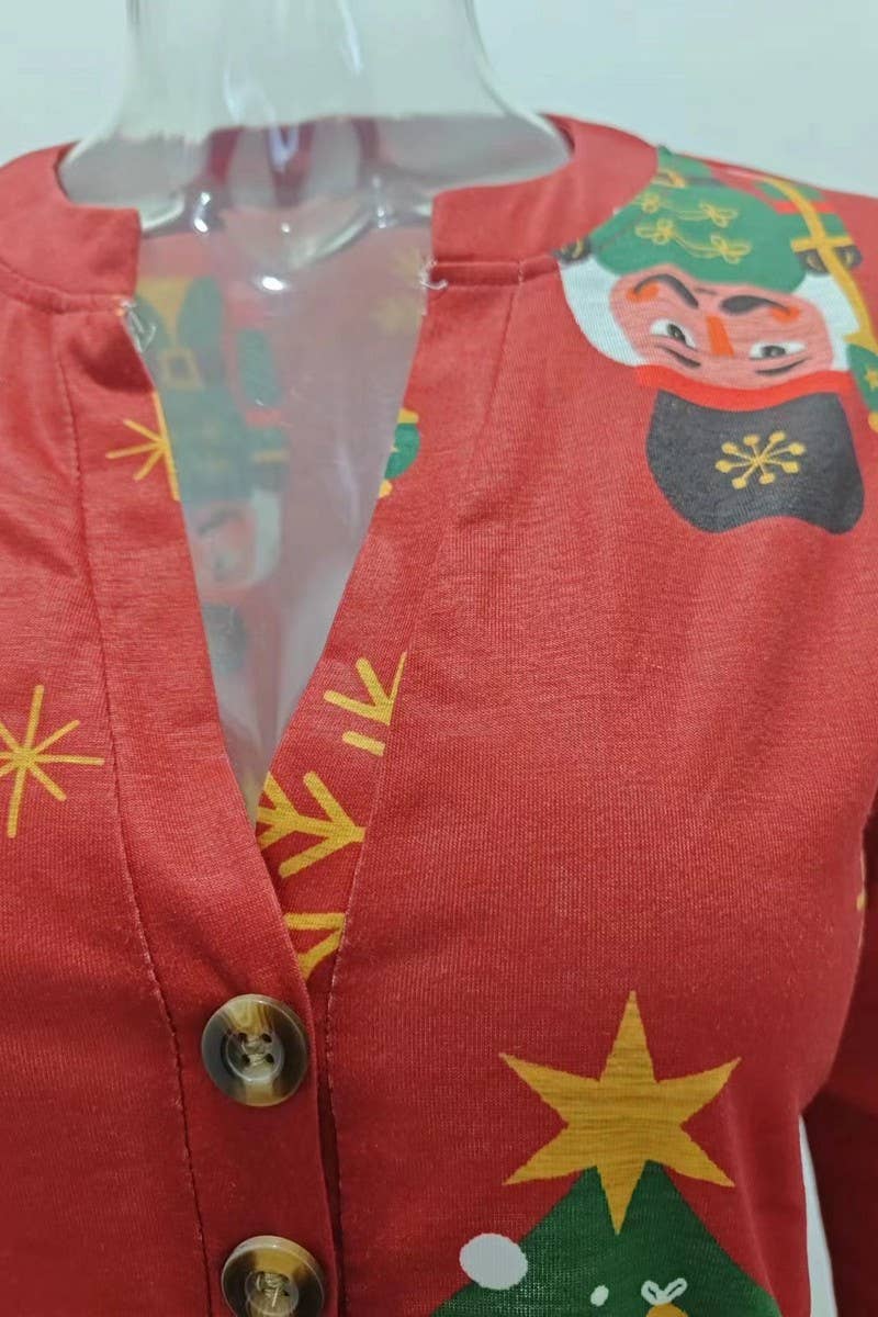 CWTBLL3755_V-NECK CHRISTMAS TREE PRINT LONG SLEEVE TOP