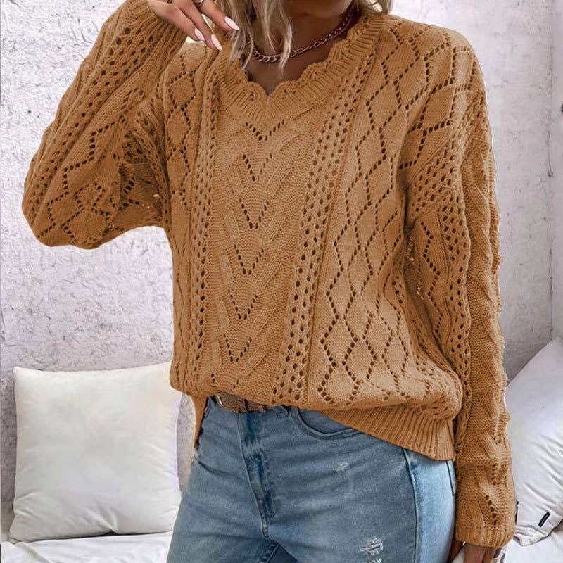 DESIGN HOLLOW V-NECK ALL-IN-ONE KNITWEAR