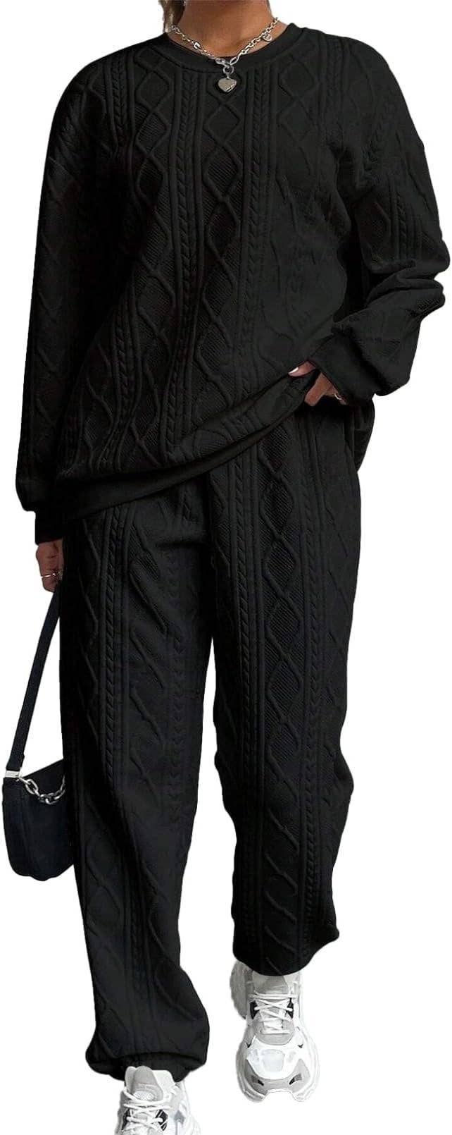 Fashionable threaded jacquard long pants set