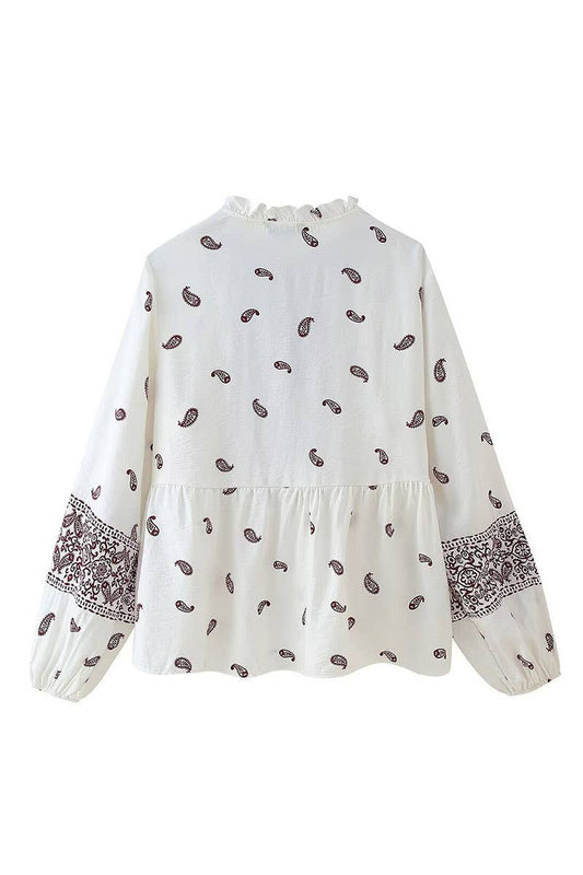 CWTBLL3822_STREET FASHION LACE-UP PRINTED LONG SLEEVE SHIRT