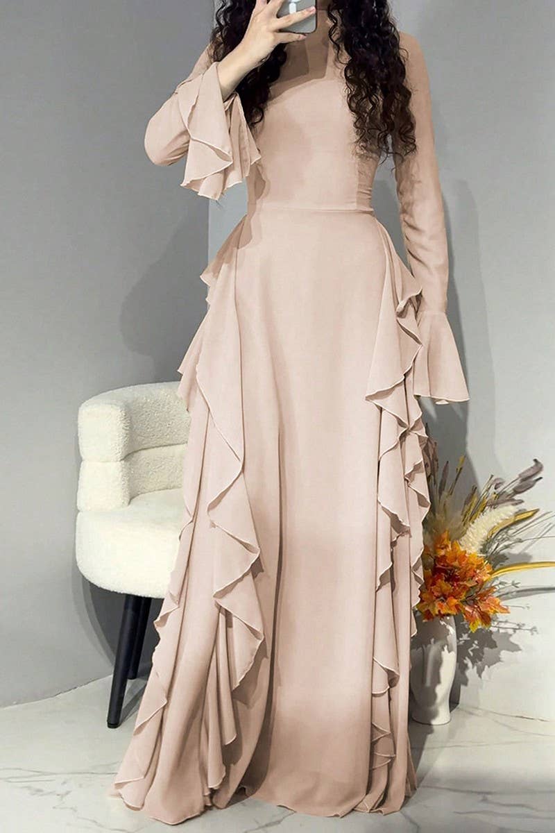 CWDMD6445_CASUAL HIGH WAIST TRUMPET SLEEVE DRESS