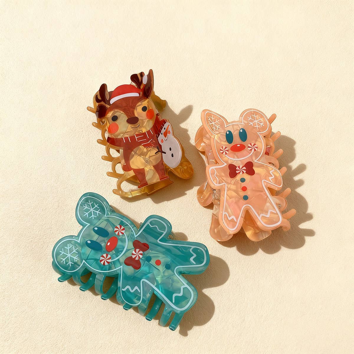 CWAHA07724_CHRISTMAS GINGERBREAD SANTA REINDEER HAIR CLAW