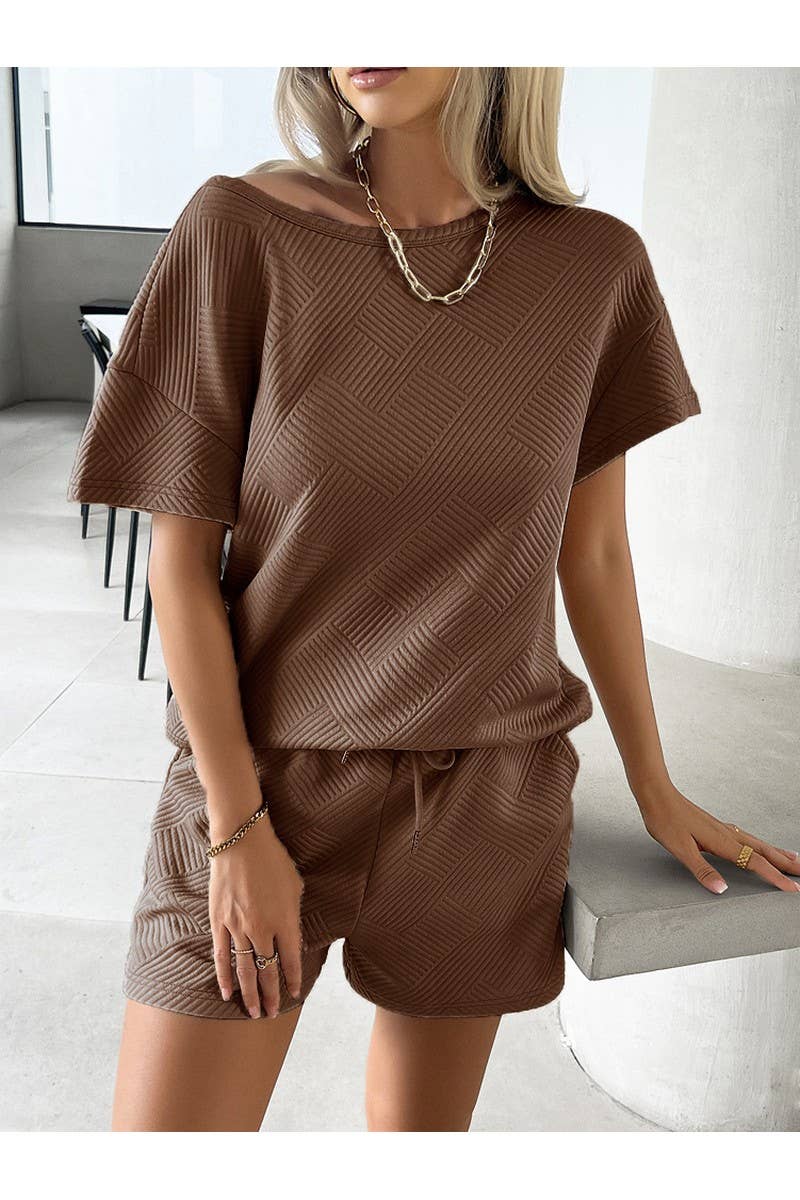 CWSTB0669_KNIT CREW NECK SHORT SLEEVED SHORTS CASUAL SET