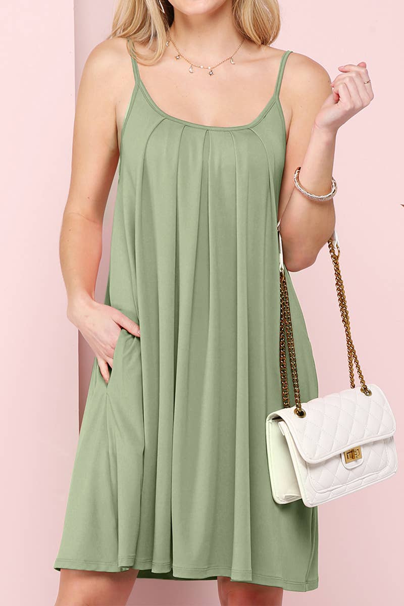 CWDSD10371_PLEATS DETAILED DRESS WITH POCKET AND STRAP