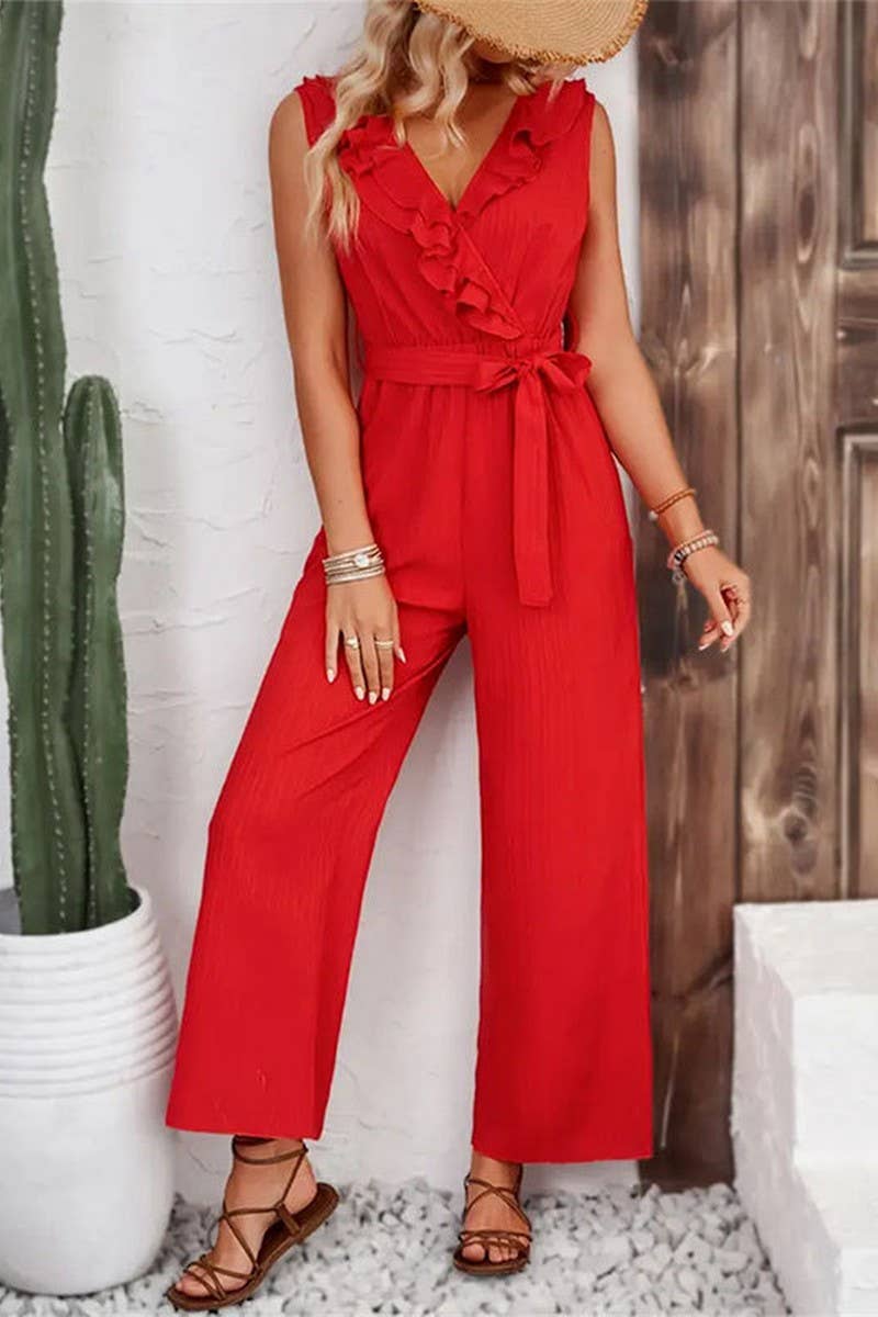 CWSJS1521_STRIPED STRAIGHT SLEEVELESS CASUAL JUMPSUIT