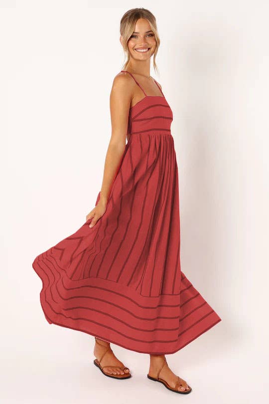 Backless swing Striped sleeveless halter dress