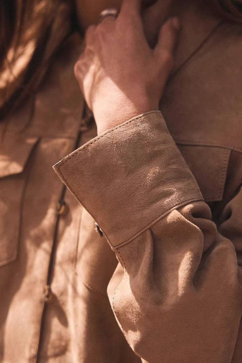 CWOCO1284_MULTI-POCKET LAPEL CASUAL SUEDE JACKET