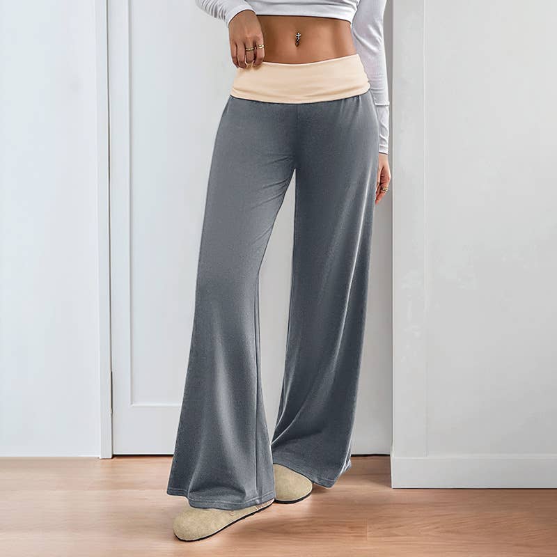 Casual color-blocking wide-leg pants