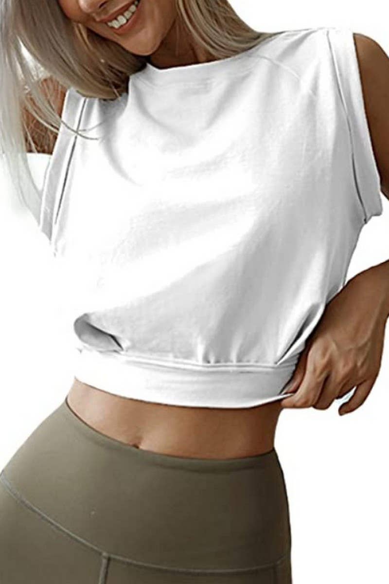 CWTTSL0428_SLEEVELESS LOOSE SEXY NAVEL EXPOSED SPORTS TOP