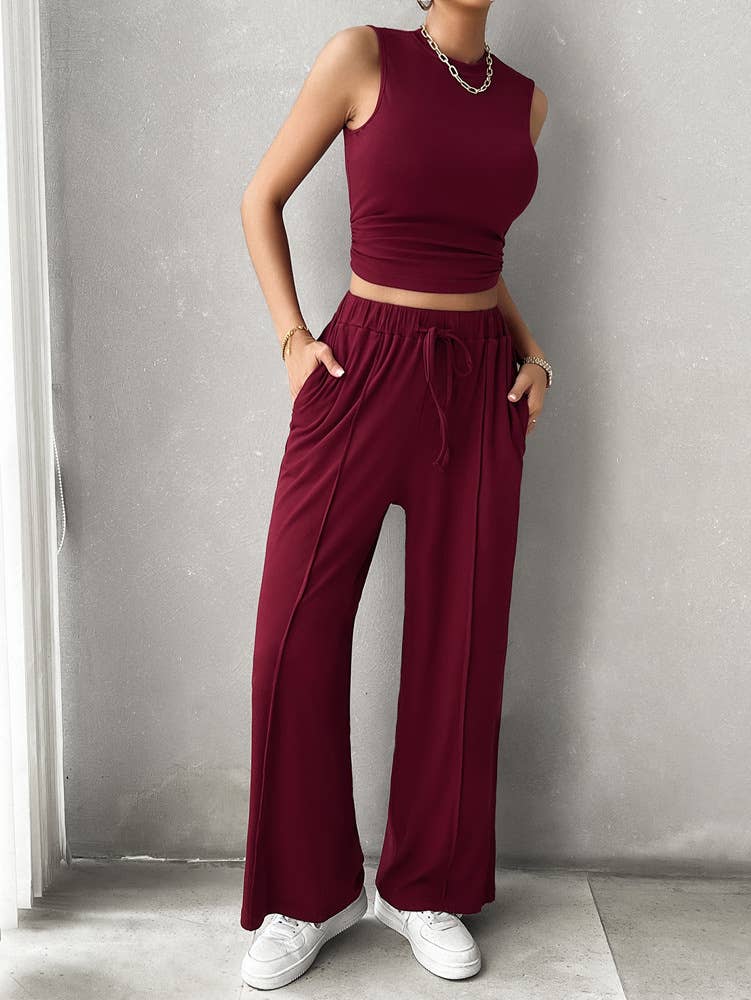 CASUAL SOLID COLOR TOP VEST PANT SUIT