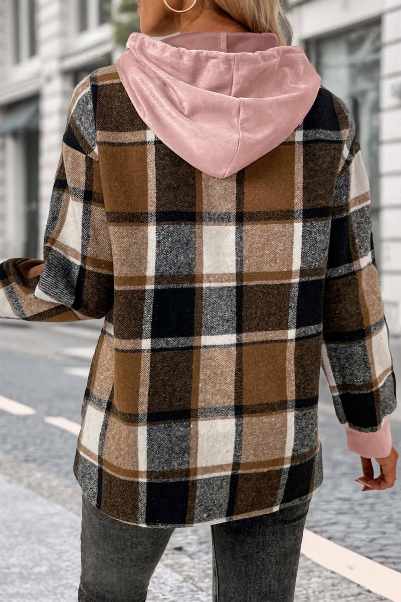 CWOHOL00587_PLAID PATCHWORK BRITISH STYLE HOODED SWEATSHIRT