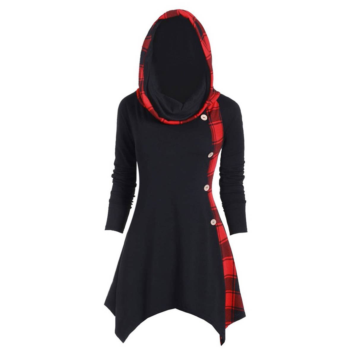 COLOR-MATCHING PLAID DOUBLE-HOODED ARGYLE DRESS