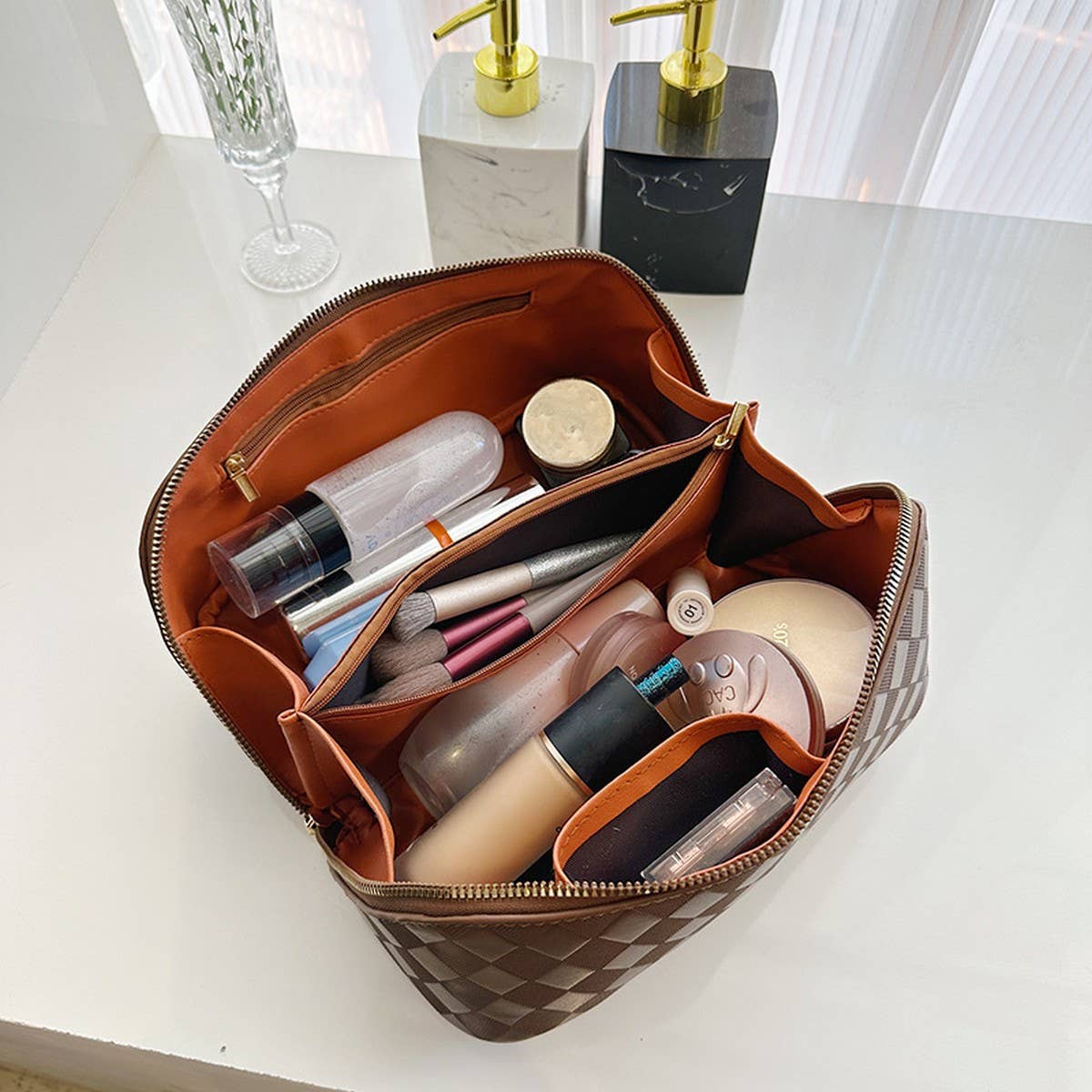 NEW DIAMOND PU LEATHER FLAT COSMETIC BAG_CWAB4375