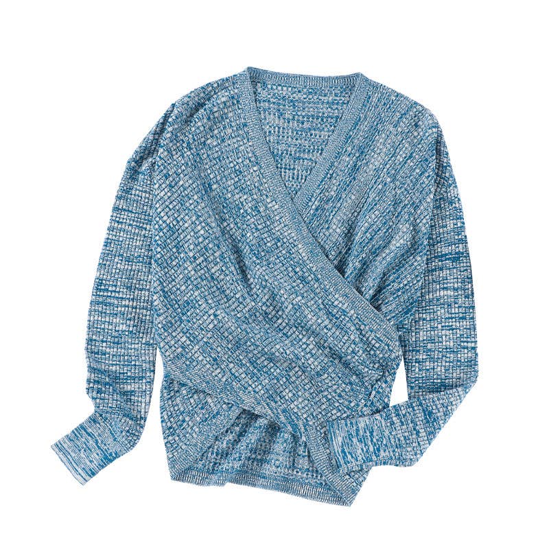 CROSSED V-NECK SOLID COLOR LONG-SLEEVED SWEATER