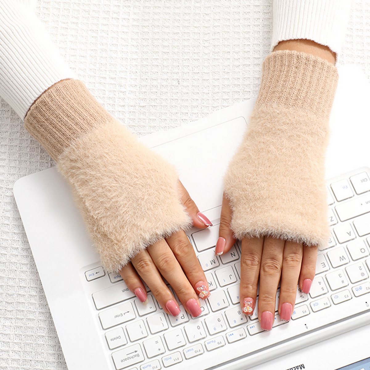 Women??¢s Long Fingerless Knit Gloves Touchscreen_CWAG0520