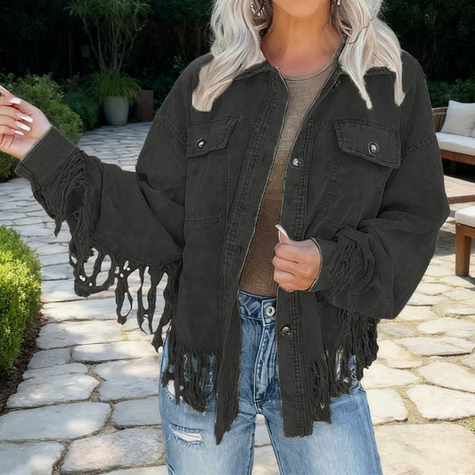 Casual street-style fringed washable coat