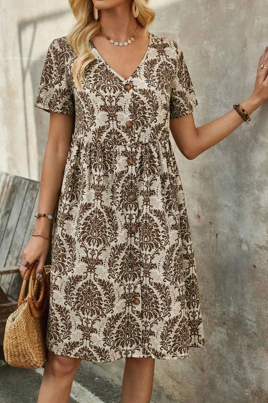 CWDSD4890_SUMMER V-NECK SHORT SLEEVE BOHO PRINT DRESS