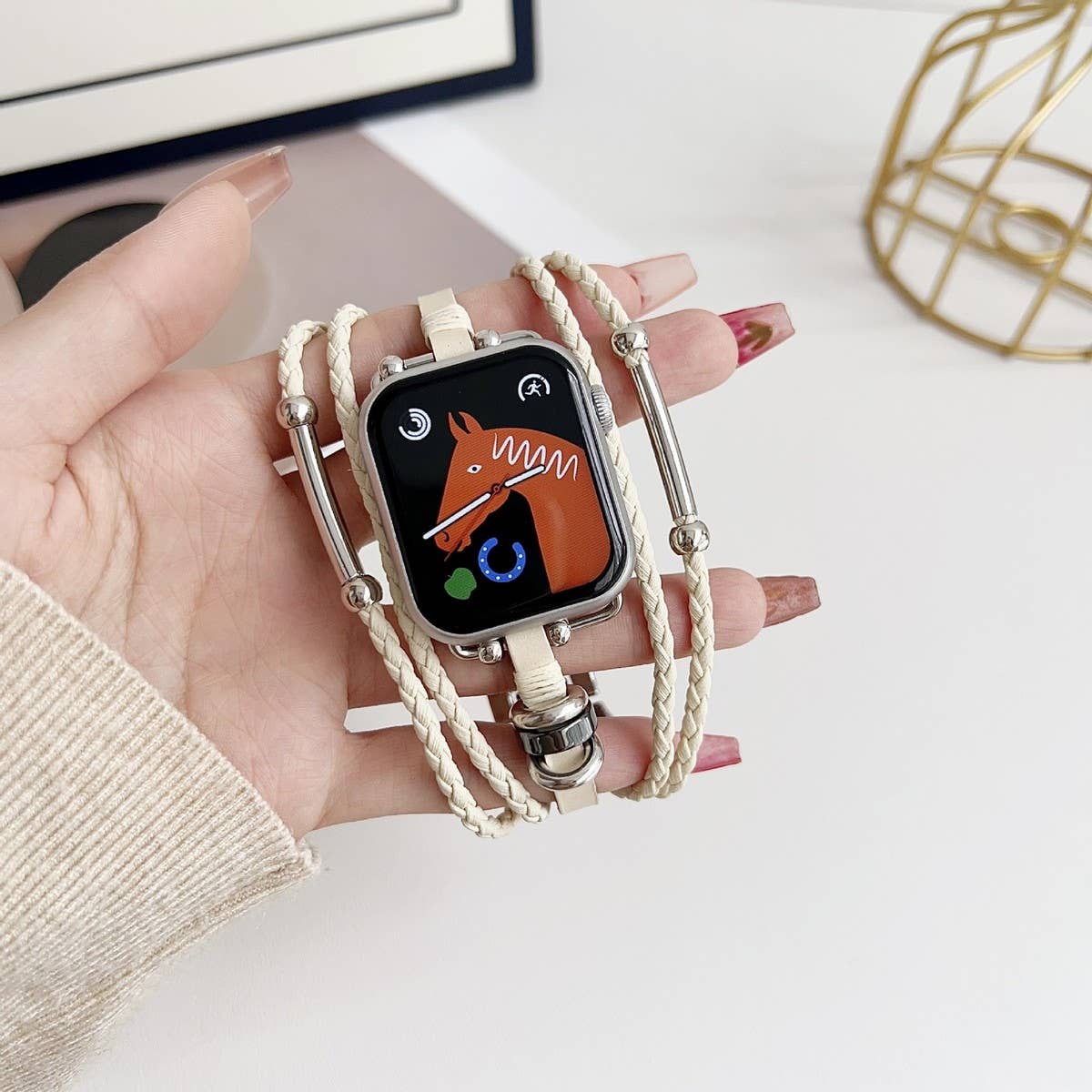 BOHEMIAN STYLE IWATCH9 GENUINE LEATHER WOVEN STRAP_CWWW0067
