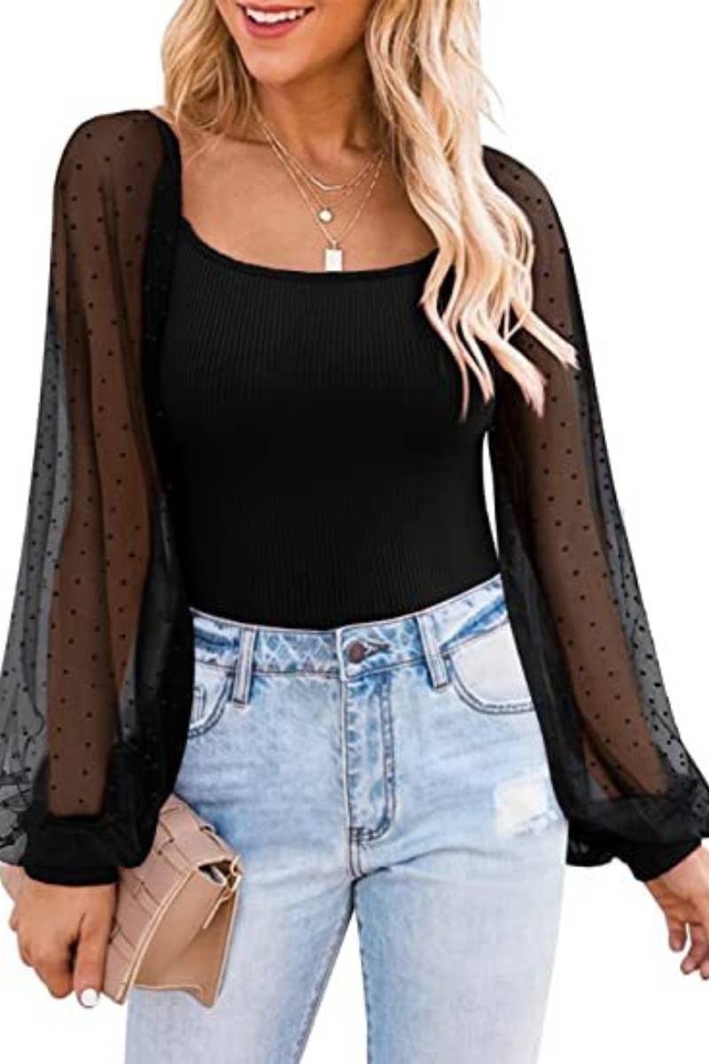 CWTBLL1063_SUMMER GAUZE SEE-THROUGH LONG SLEEVE TOP