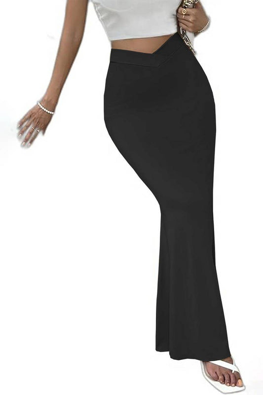 CWBLS0319_SMALL V WAIST NOTCH SLIM HIP BLACK SKIRT