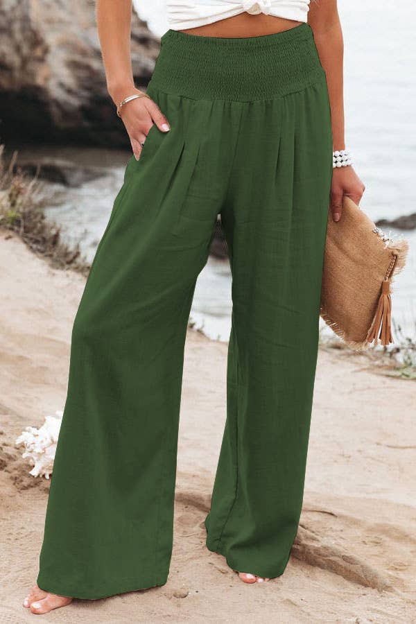 Cotton and linen loose-fitting wide-leg pants