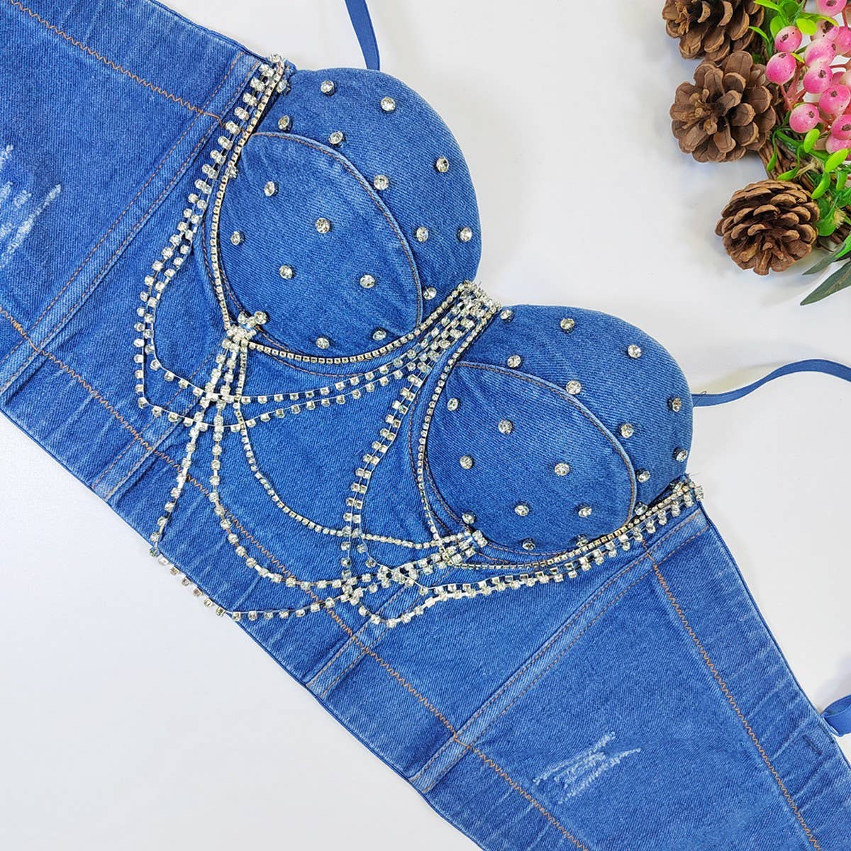 RHINESTONE CHAIN WAIST HERRINGBONE CORSET