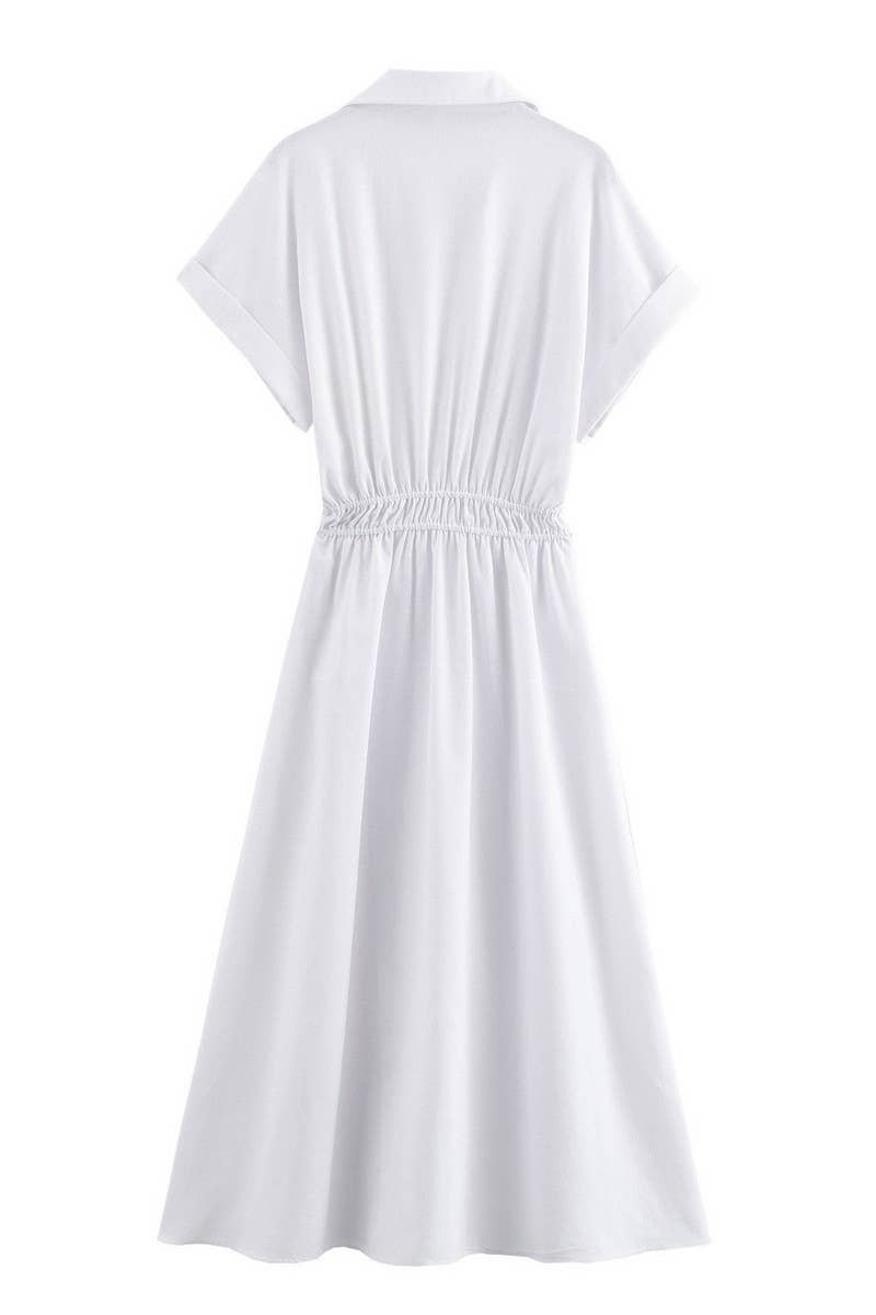 CWDMD4193_LAPEL SOLID COLOR LONG SLEEVE SHIRT LONG DRESS