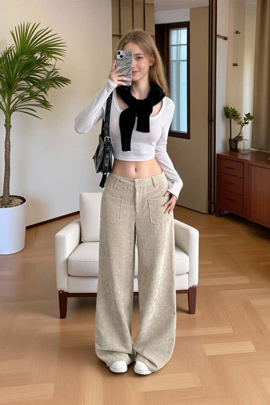 CWBLP01067_2025 FALL WOMEN CORDUROY LOOSE FIT CASUAL PANTS
