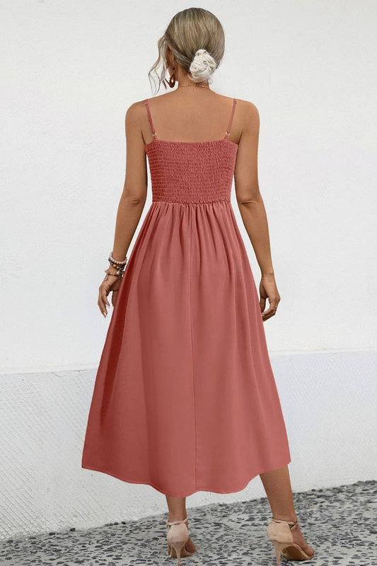 CWDSD4943_SOLID COLOR SUSPENDER BUTTON MIDI DRESS