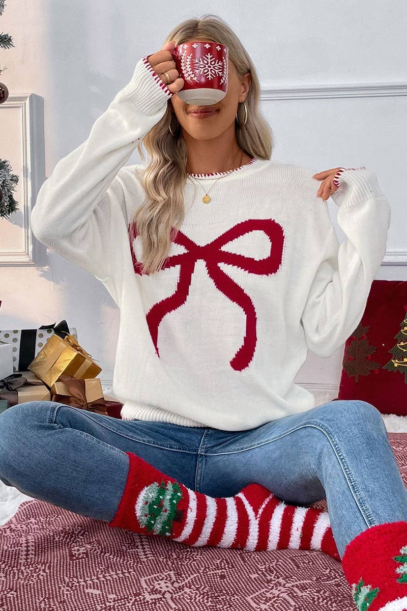 CWOSWL5070_LOOSE LONG SLEEVE CREWNECK CHRISTMAS SWEATER