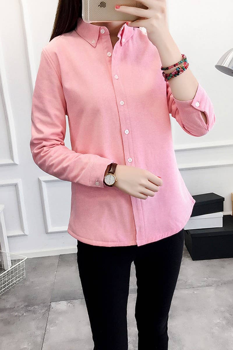 CWTSTL2243_CANDY COLOR PLUSH THICKENED SHIRT BOTTOMING SHIRT