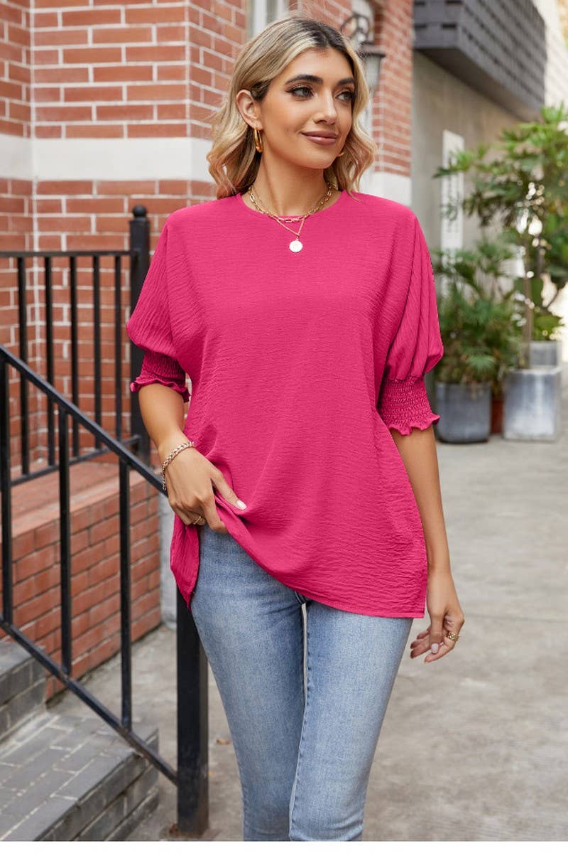 CWTBLL3199_LOOSE LARGE SIZE ROUND NECK SOLID COLOR TOP