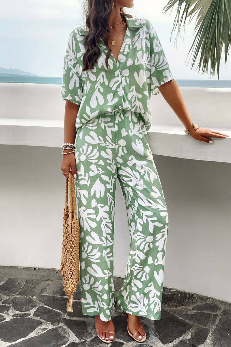 CWSTB0340_Button Down Long Slv Print V-Neck Long Pants Set
