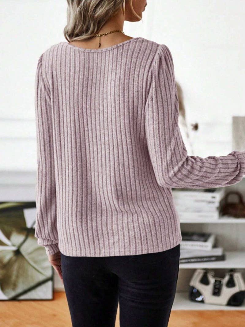 CASUAL SOLID COLOR V-NECK PIT STRIPE SWEATER