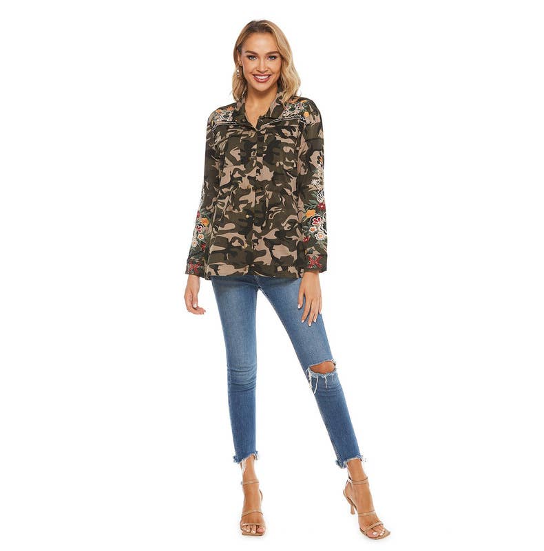 CAMO EMBROIDERY ETHNIC STYLE EMBROIDERED SHIRT