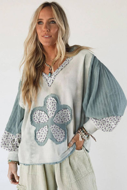 Fashionable floral patchwork pullover top