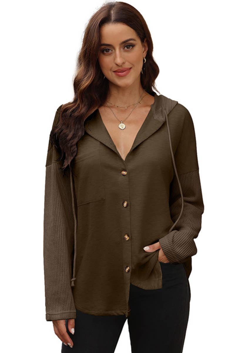 CWTSTL2349_SINGLE-BREASTED LONG-SLEEVED HOODIE JACKET