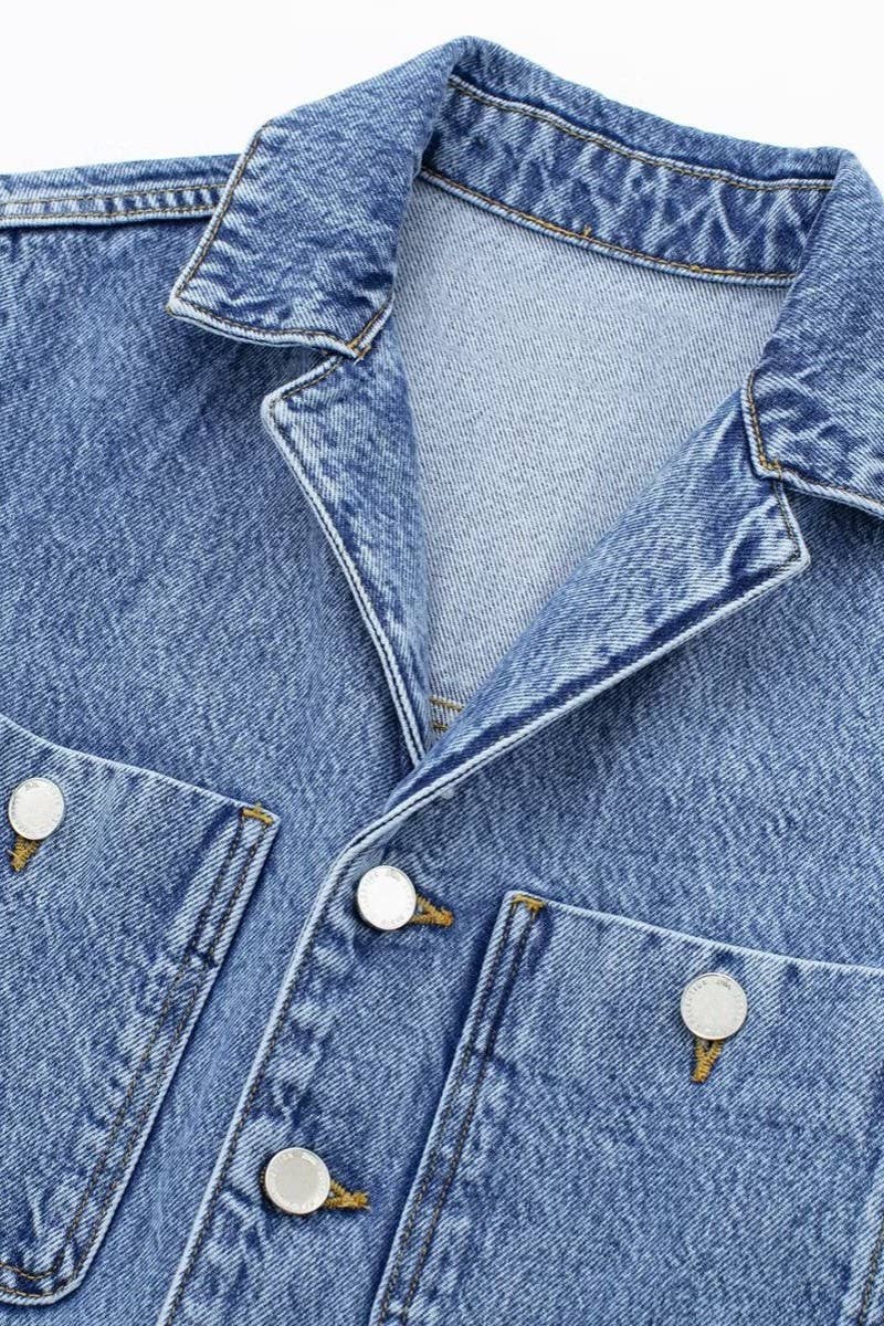 CWSJS1261_LAPEL SINGLE BREASTED STRAIGHT DENIM JUMPSUIT